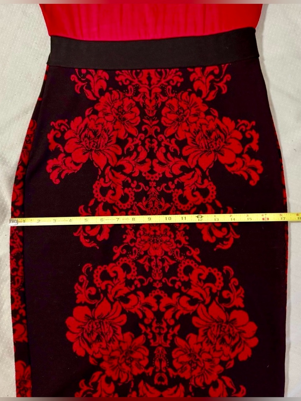 VENUS Colorblock Floral Damask Sheath Bodycon Dress Red Black - Size Small - Picture 10 of 13